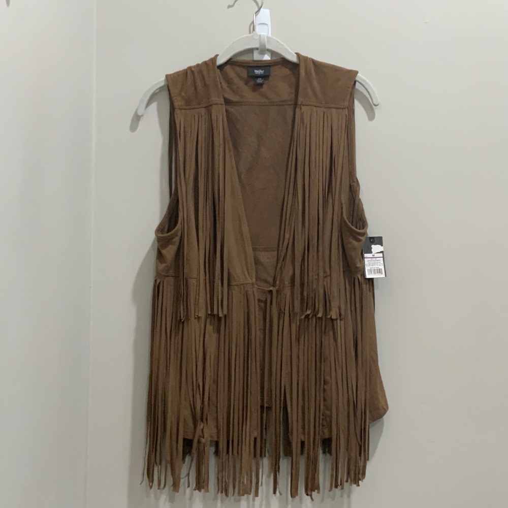 Mossimo Womens Faux Suede Fringe Vest Tan Brown Boho Western Sleeveless Medium